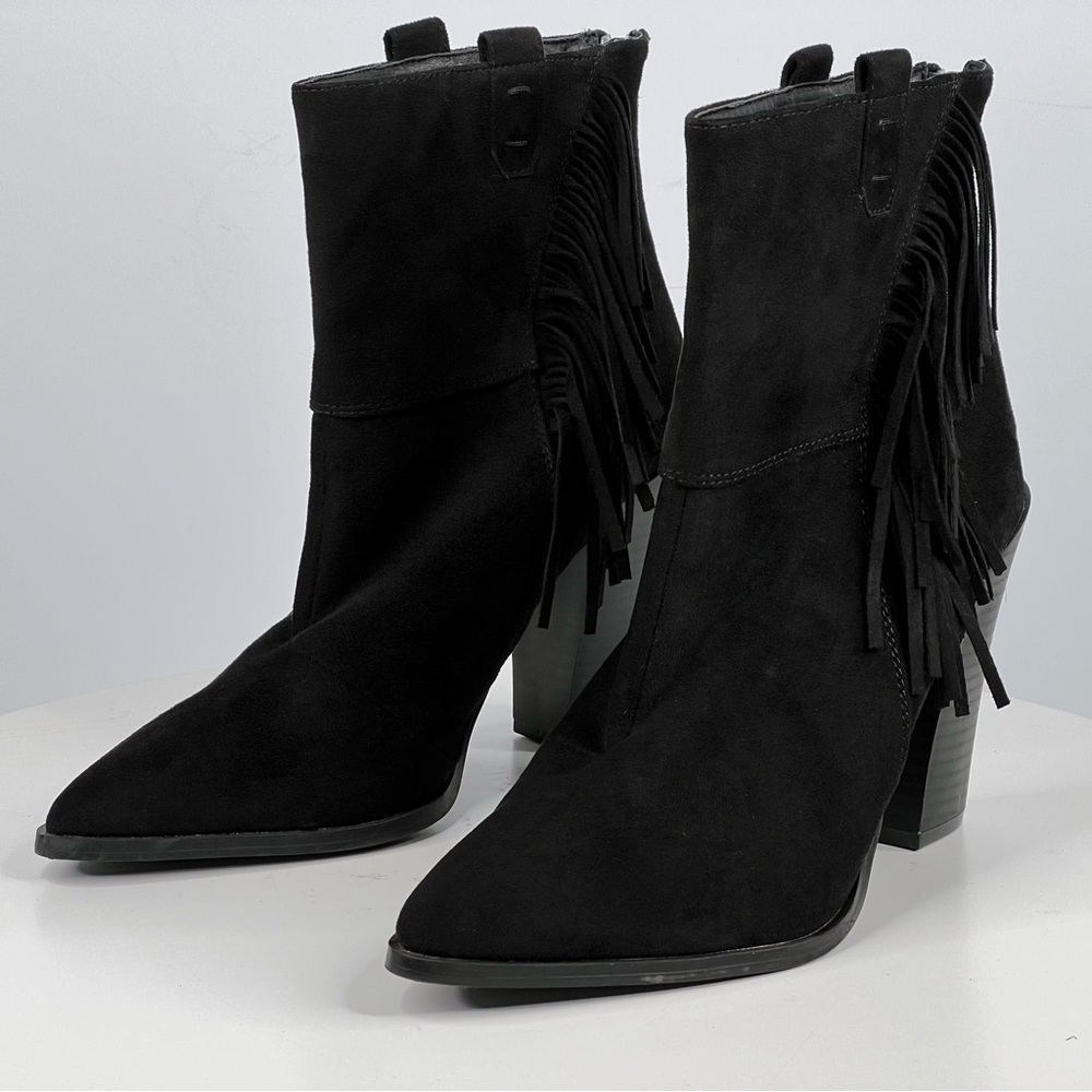 Just Fab Kaiya Boots Black Faux Suede Leather Western Cowgirl Festival Boho 9